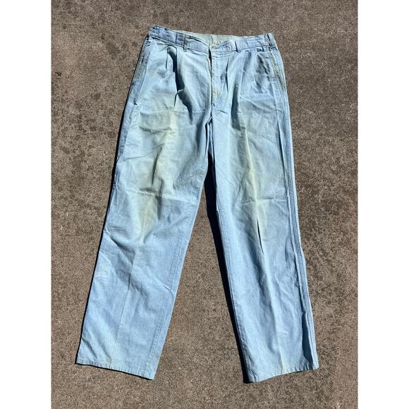 Vtg Savane Pants Men Sz 36x34 Blue Cotton Pleated Front Relaxed Straight Jeans - Picture 1 of 7